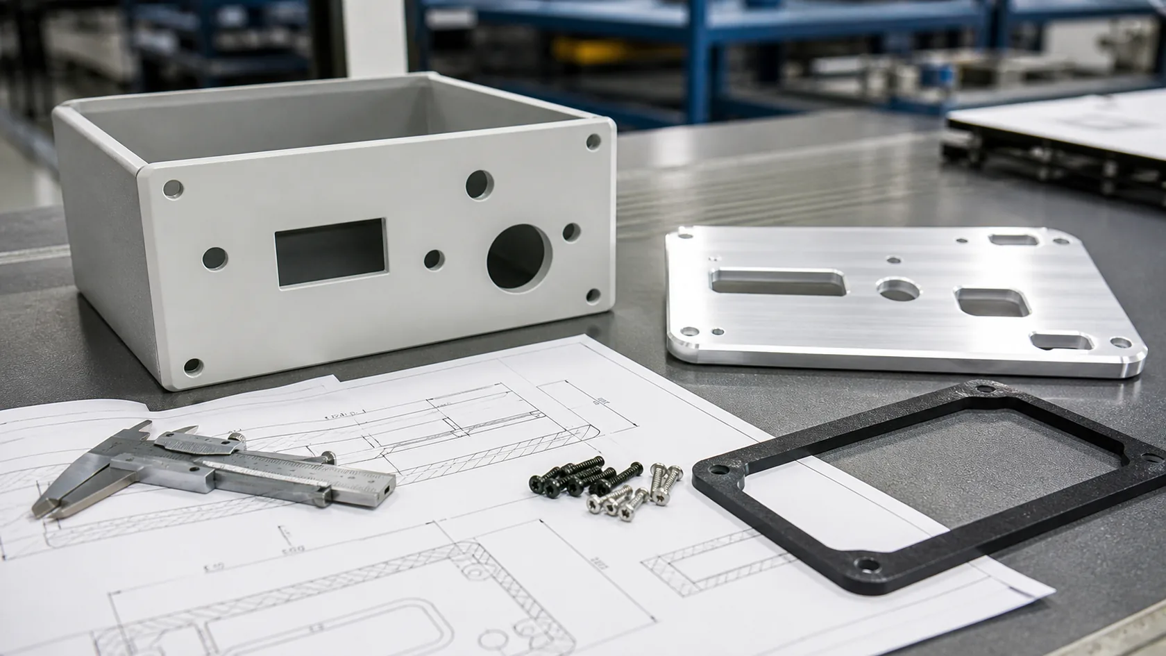 Tight tolerance aluminum enclosure assembly with coating thickness risk reviewed on factory bench