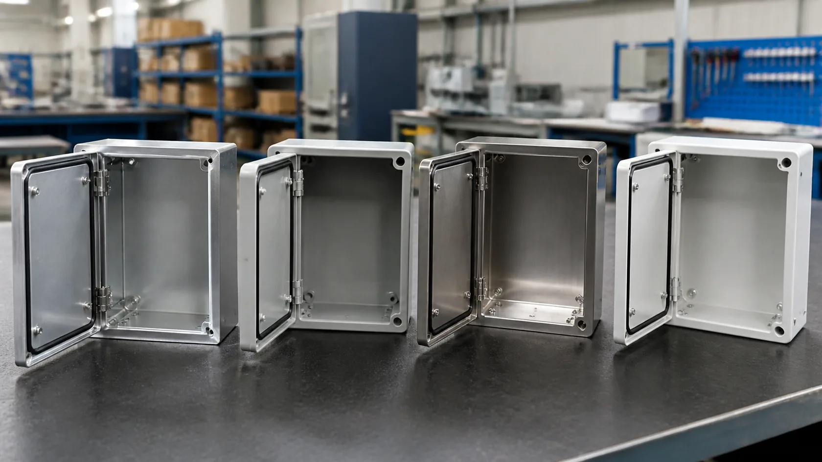 Aluminum plastic stainless and sheet metal enclosure material samples