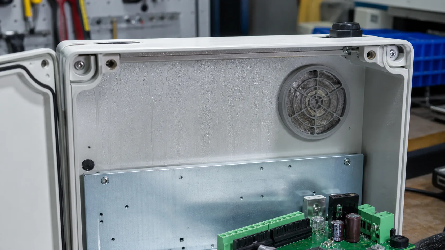 Condensation inside an outdoor electronics enclosure