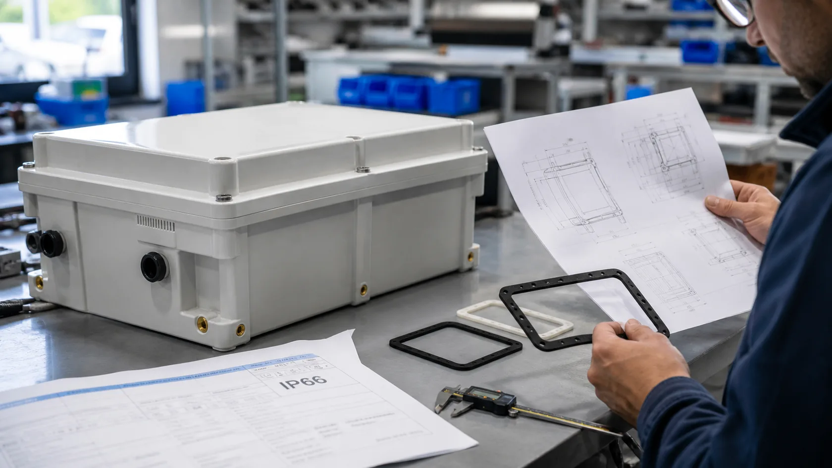 Outdoor enclosure specification review with IP66 requirement and gasket samples