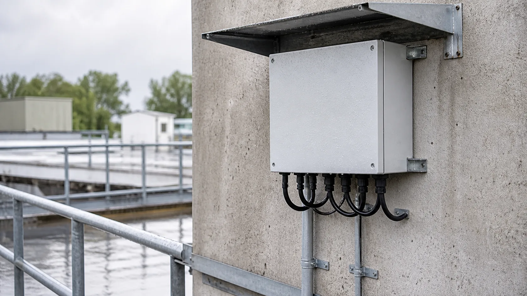 Correct outdoor enclosure installation with rain shelter bottom cable entry and drip loops