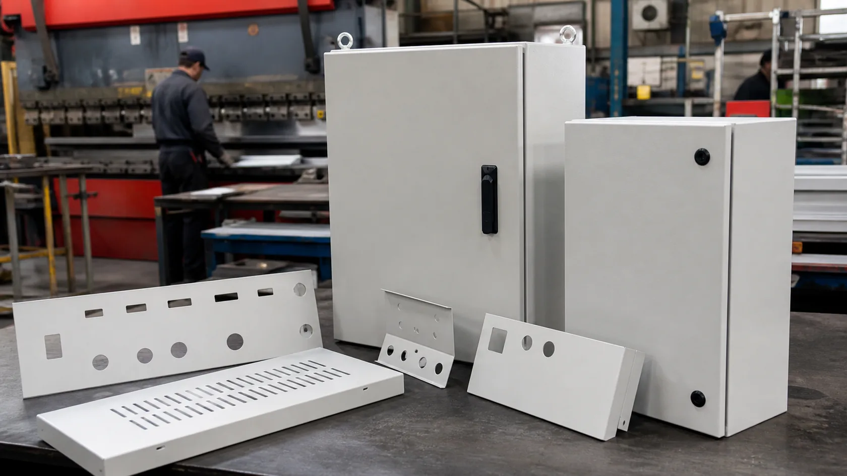 Powder coated steel electrical enclosures and sheet metal panels