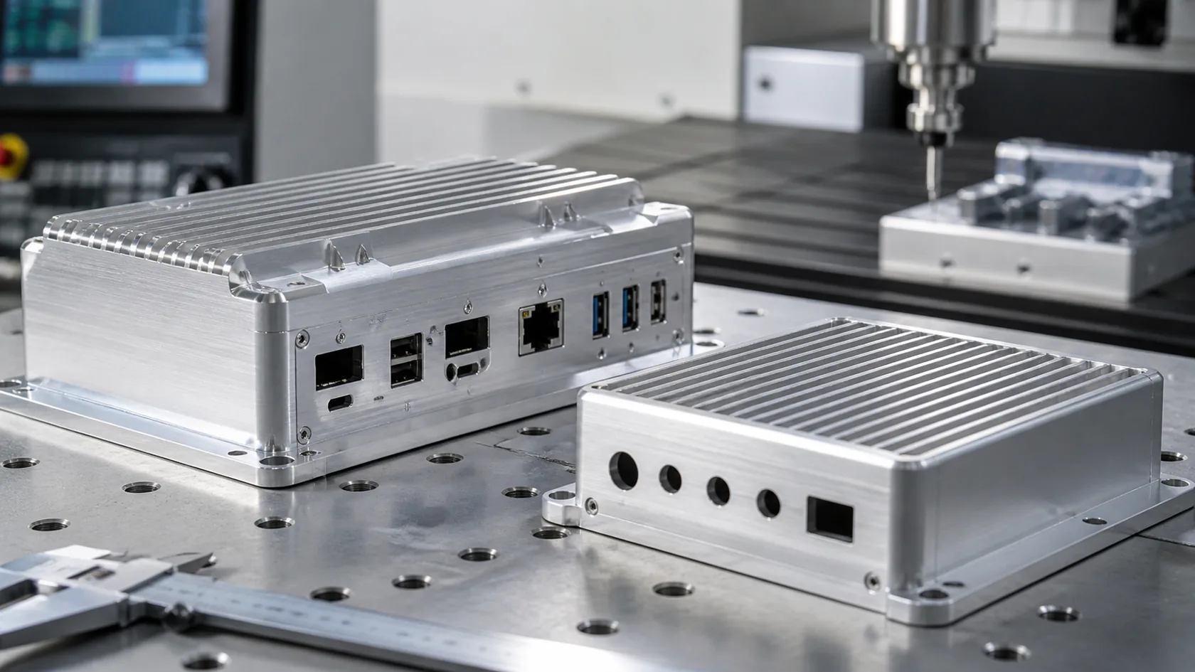 CNC machined aluminum electronic enclosures with heat dissipation ribs