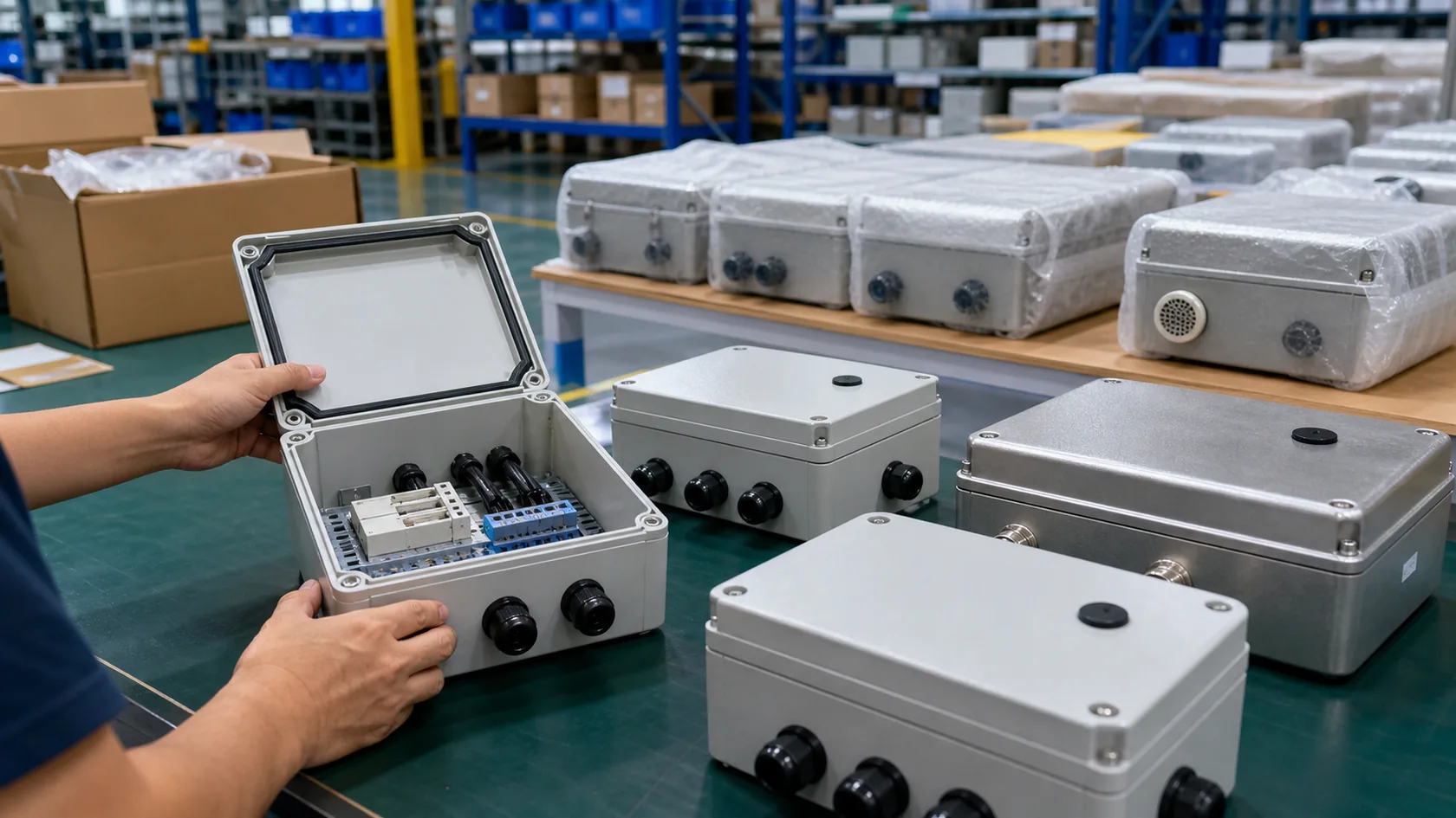 Finished vented outdoor enclosures inspected before packing