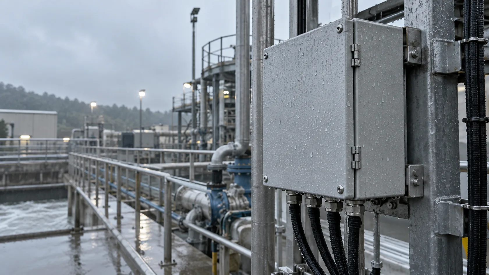 Weather-exposed industrial enclosure with cable entries in real service