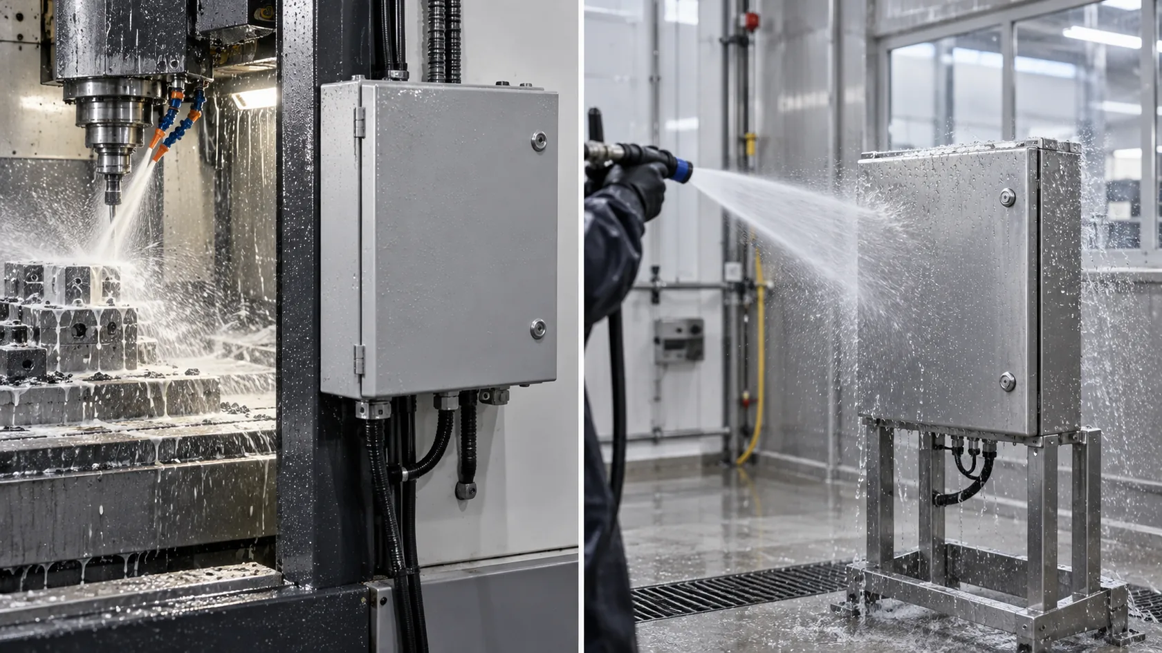 Industrial enclosure comparison for coolant and hose-down environments