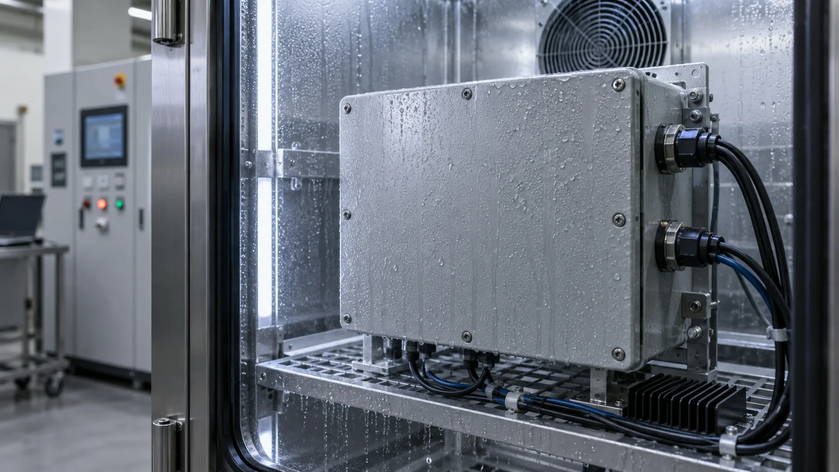 Industrial sealed enclosure in a thermal cycling test environment
