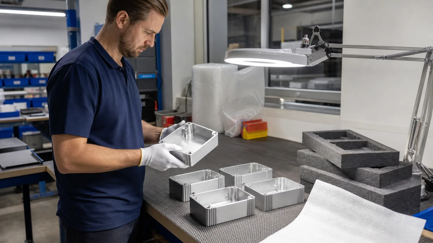 Final quality review of small-batch custom enclosures before packaging