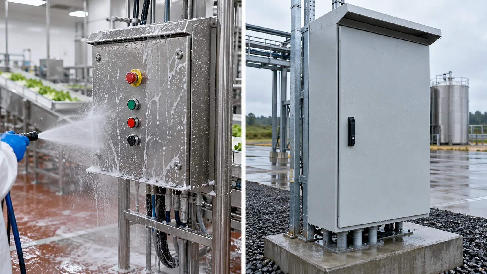 Industrial washdown equipment and outdoor control cabinet comparison