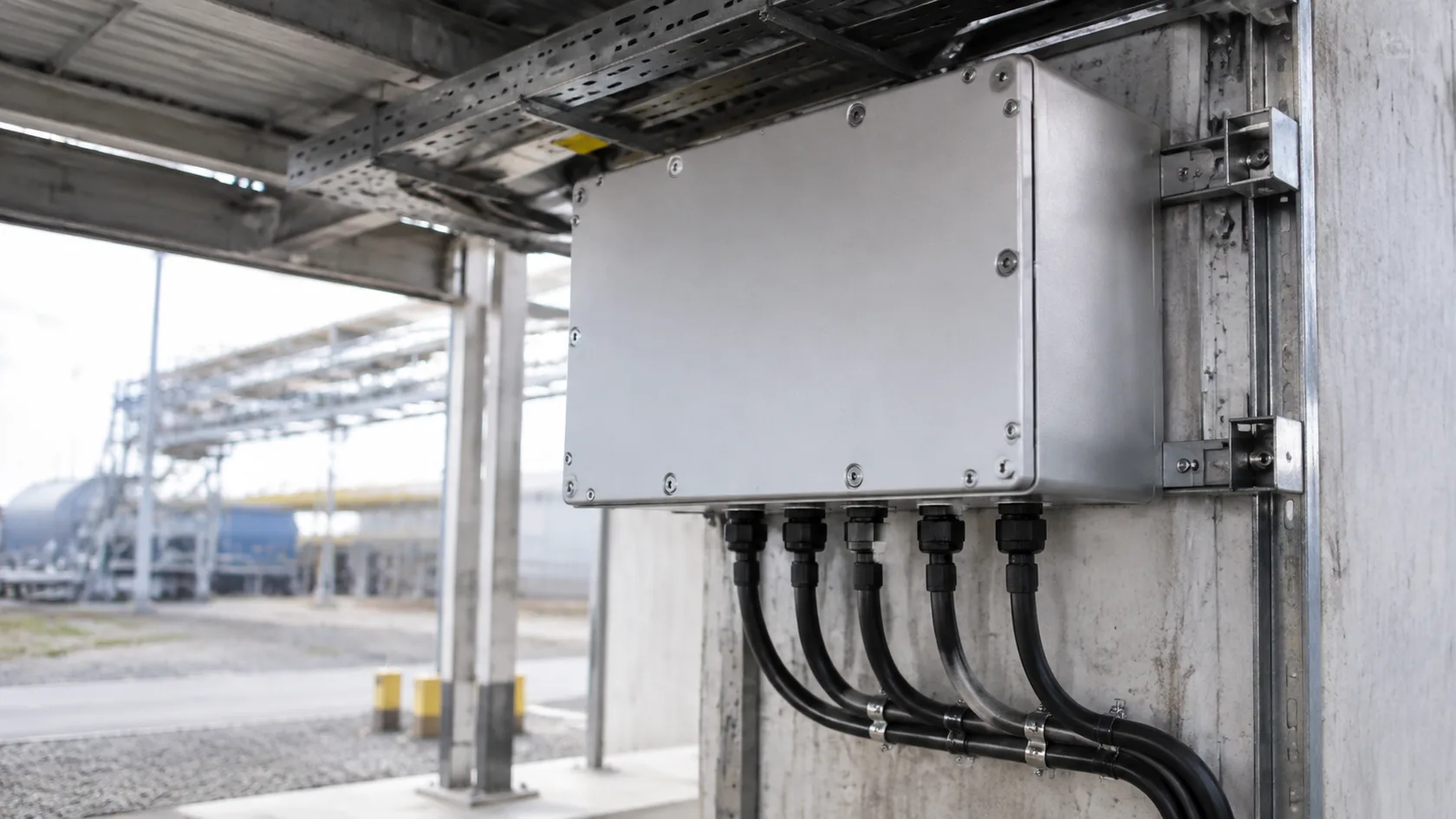 Finished weatherproof aluminum enclosure with correctly fitted entries installed after inspection