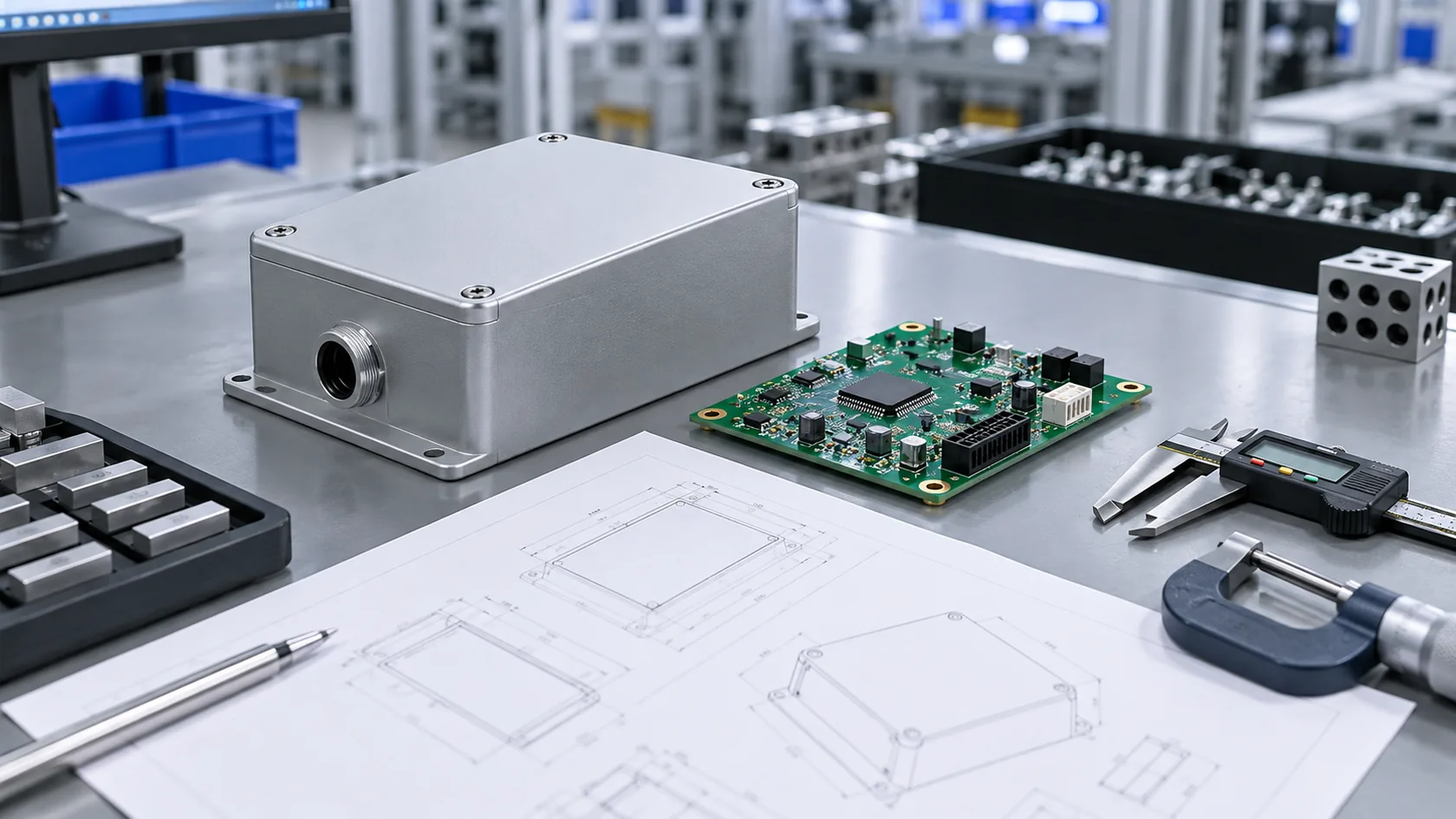 Finished custom electronic enclosure with drawing and inspection tools