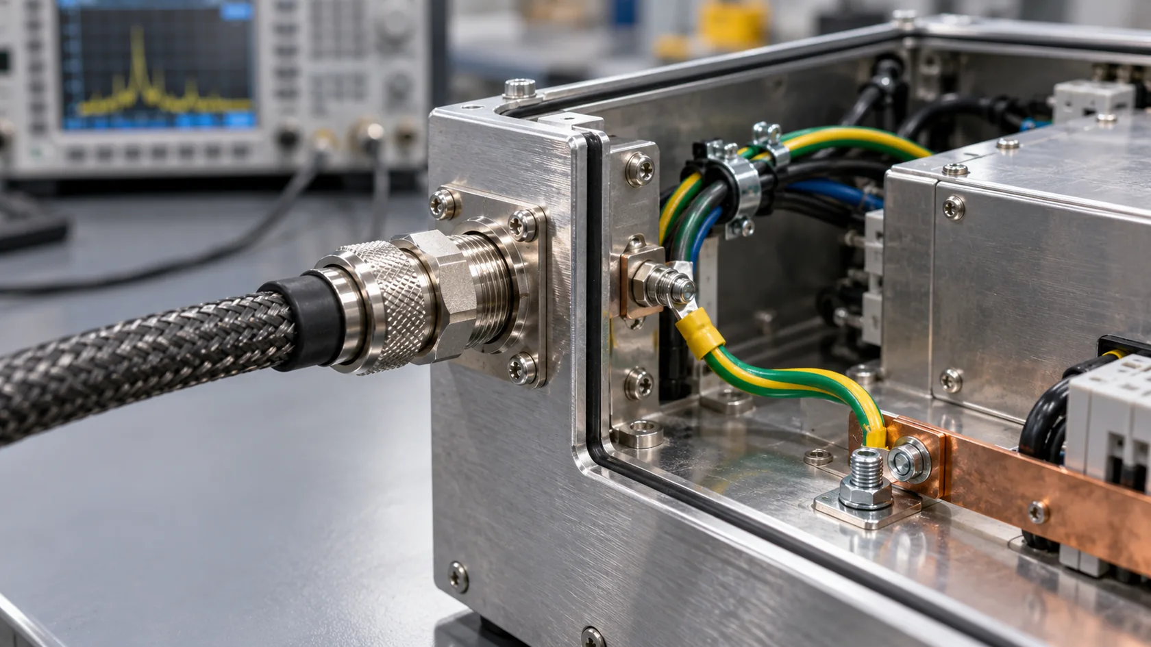 Compatible enclosure hardware and bonding materials under corrosion-focused quality inspection